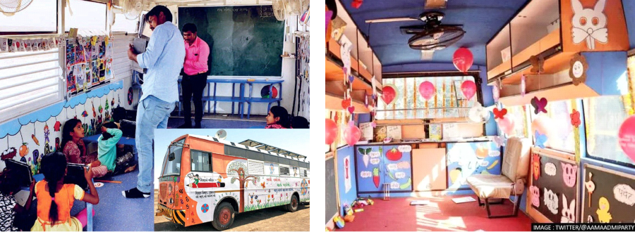[사진 좌] 이동식 교실 버스 모습 (출처: 델리 NCT 정부) / [사진 우] 이동식 건강 돌봄 버스 모습 (출처: 델리 NCT 정부)