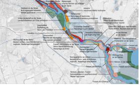 슈프레 수변도시 계획도와 구 산업시설 리모델링 사례 사진1