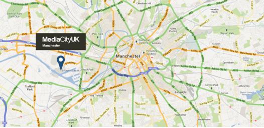 MediaCityUK의 위치 지도 (출처:Google Maps)
