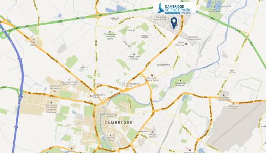 Cambridge Science Park의 위치 지도(출처:Google Maps)