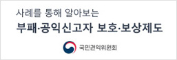 사례를 통해 알아보는 부패·공익신고자 보호·보상제도 국민권익위원회라고 쓰여진 배너입니다.