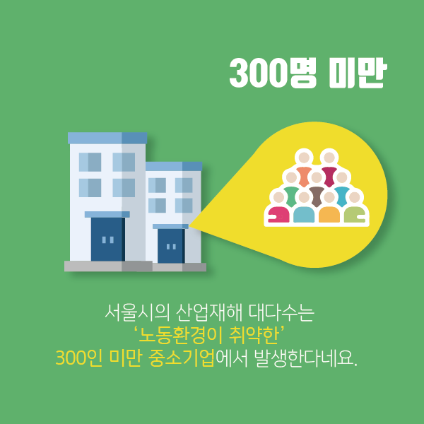 서울시의 산업재해 대다수는 '노동환경이 취약한' 300인 미만 중소기업에서 발생한다네요.