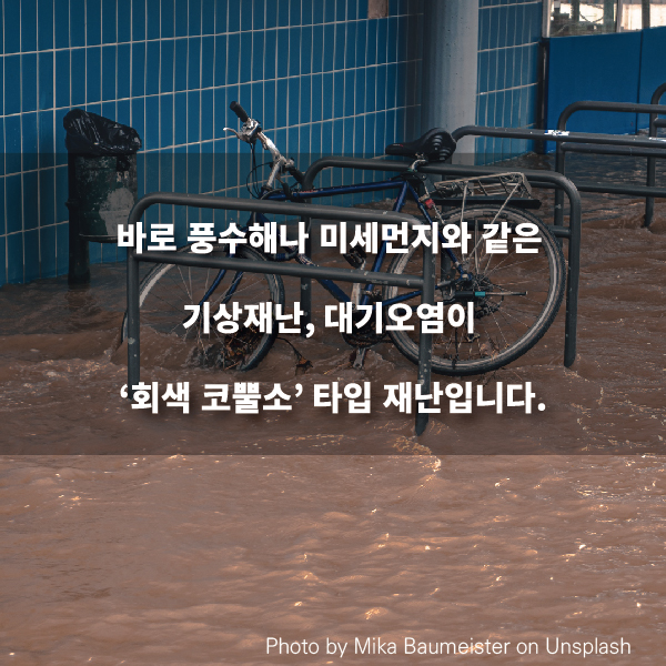 바로 풍수해나 미세먼지와 같은 기상재난, 대기오염이 ‘회색 코뿔소’ 타입 재난입니다.