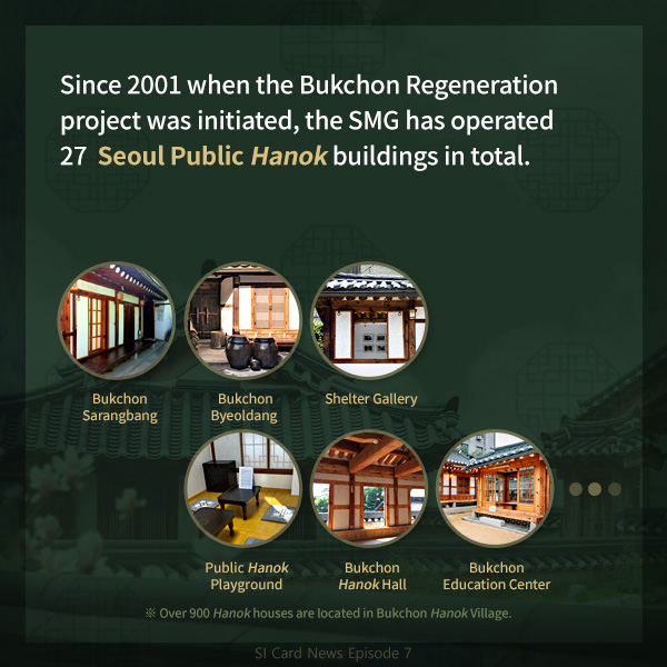 Since 2001 when the Bukchon Regeneration project was initiated, the SMG has operated 27 Seoul Public Hanok buildings in total.